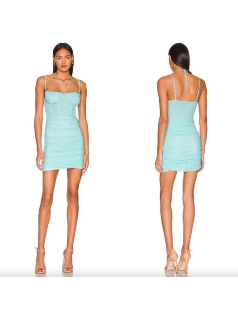 NWT Showpo Riley Ruched Mini Dress in Teal Size S - Picture 2 of 8